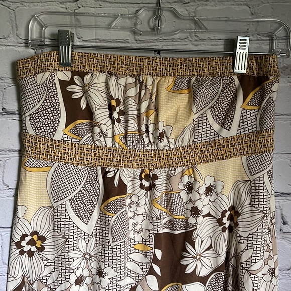 LOFT Brown Tan Yellow Strapless Floral Mini Dress Size XS - Picture 2 of 6